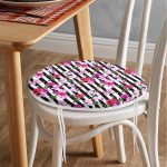 - RealHomes Yuvarlak Fermuarlı Minder - Realhomes  Çizgili Zeminde Çiçekler Özel Tasarım Dijital Baskılı Modern Yuvarlak Fermuarlı Sandalye Minderi Realhomes