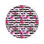 - RealHomes Yuvarlak Fermuarlı Minder - Realhomes  Çizgili Zeminde Çiçekler Özel Tasarım Dijital Baskılı Modern Yuvarlak Fermuarlı Sandalye Minderi Realhomes