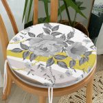- RealHomes Yuvarlak Fermuarlı Minder - Realhomes  Beyaz Zeminde Çiçek Desenli Özel Tasarım Dijital Baskılı Modern Yuvarlak Fermuarlı Sandalye Minderi Realhomes