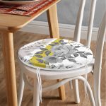 - RealHomes Yuvarlak Fermuarlı Minder - Realhomes  Beyaz Zeminde Çiçek Desenli Özel Tasarım Dijital Baskılı Modern Yuvarlak Fermuarlı Sandalye Minderi Realhomes