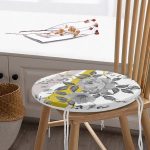 - RealHomes Yuvarlak Fermuarlı Minder - Realhomes  Beyaz Zeminde Çiçek Desenli Özel Tasarım Dijital Baskılı Modern Yuvarlak Fermuarlı Sandalye Minderi Realhomes