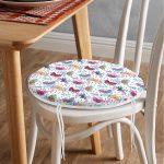 Kelebek Ve Tüy Motifli Dijital Baskılı Özel Tasarım Modern Yuvarlak Fermuarlı Sandalye Minderi Realhomes