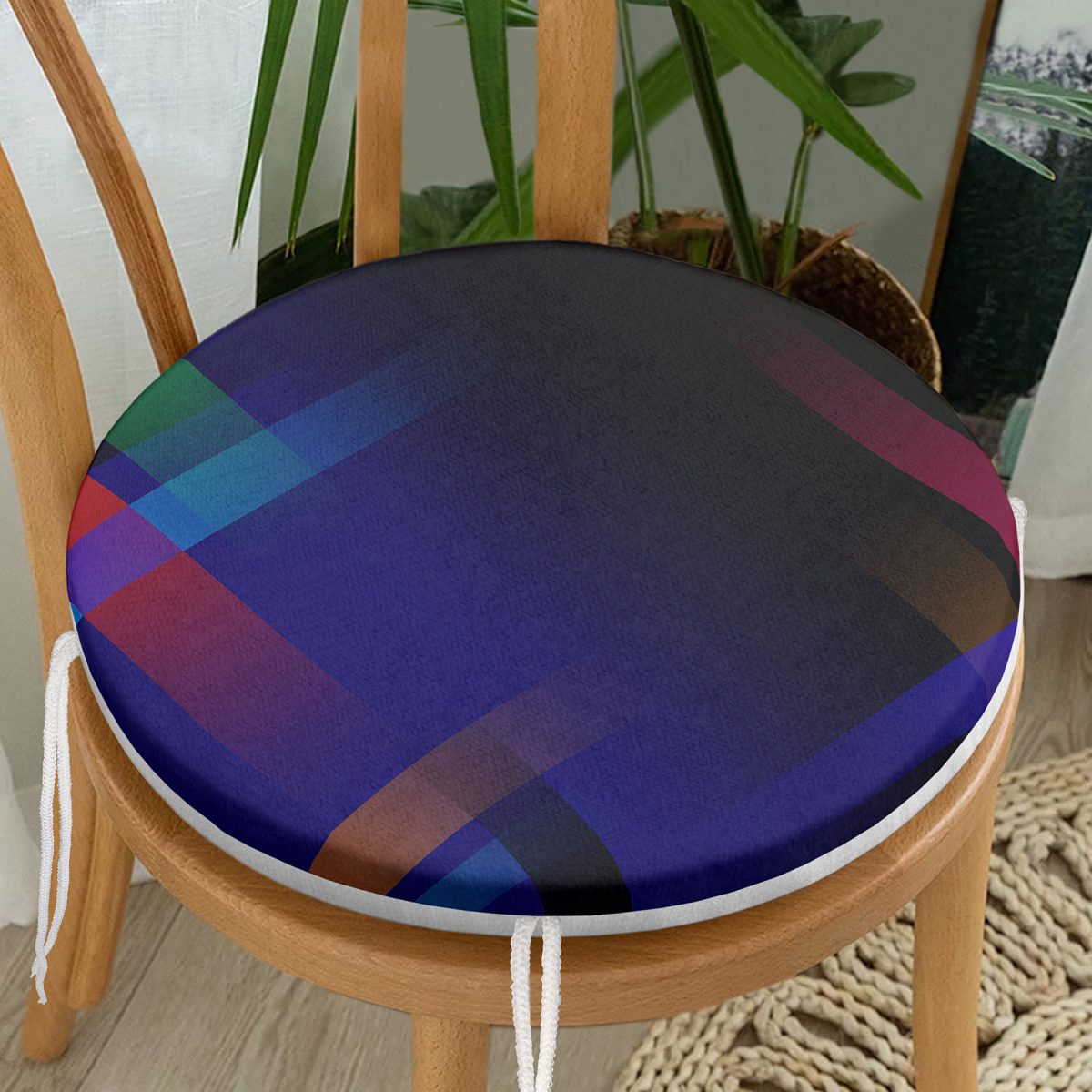 Soyut Tarzda Geometrik Özel Tasarım Dijital Baskılı Modern Yuvarlak Fermuarlı Sandalye Minderi Realhomes