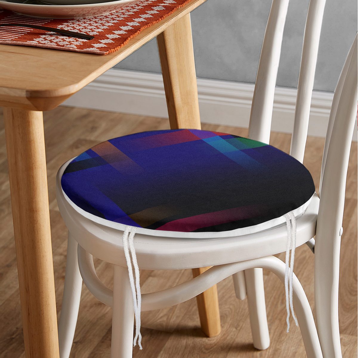 Soyut Tarzda Geometrik Özel Tasarım Dijital Baskılı Modern Yuvarlak Fermuarlı Sandalye Minderi Realhomes