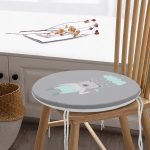 - RealHomes Yuvarlak Fermuarlı Minder - Realhomes  Gri Zeminde Şemsiyeli Ayıcık Motifli Özel Tasarımlı Dijital Baskılı Modern Yuvarlak Fermuarlı Sandalye Minderi Realhomes