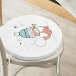 Realhomes Beyaz Zeminde Sevimli Tilki Desenli Modern Yuvarlak Fermuarlı Sandalye Minderi Realhomes