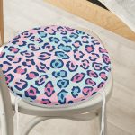 Renkli Leopar Desenli Özel Tasarımlı Dijital Baskılı Çocuk Odası Yuvarlak Fermuarlı Sandalye Minderi Realhomes