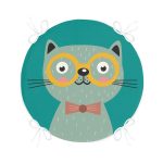 Realhomes Renkli Kedi Dijital Baskılı Modern Yuvarlak Fermuarlı Sandalye Minderi Realhomes