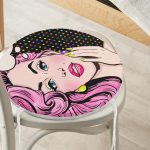 - RealHomes Yuvarlak Fermuarlı Minder - Realhomes  Pop Art Retro Dijital Baskılı Yuvarlak Fermuarlı Sandalye Minderi Realhomes