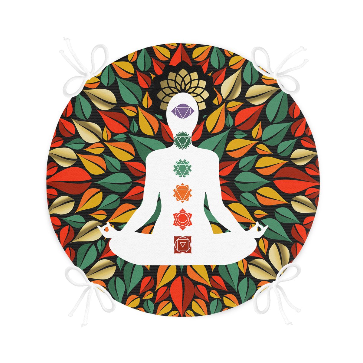 Uzak Doğu Yoga Motifleri Mandala Özel Tasarım Dijital Baskılı Yuvarlak Fermuarlı Sandalye Minderi Realhomes