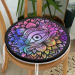 - RealHomes Yuvarlak Fermuarlı Minder - Realhomes  Realhomes Siyah Zeminde Renkli Üçüncü Göz Motifli Yuvarlak Fermuarlı Sandalye Minderi Realhomes