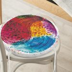 Renkli Uzak Doğu Denge İkonlu Dijital Baskılı Yuvarlak Fermuarlı Sandalye Minderi Realhomes