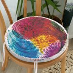 Renkli Uzak Doğu Denge İkonlu Dijital Baskılı Yuvarlak Fermuarlı Sandalye Minderi Realhomes