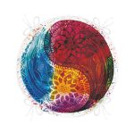 Renkli Uzak Doğu Denge İkonlu Dijital Baskılı Yuvarlak Fermuarlı Sandalye Minderi Realhomes