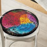 - RealHomes Yuvarlak Fermuarlı Minder - Realhomes  Siyah Zeminde Renkli Uzak Doğu Denge İkonlu Dijital Baskılı Yuvarlak Fermuarlı Sandalye Minderi Realhomes