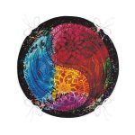 - RealHomes Yuvarlak Fermuarlı Minder - Realhomes  Siyah Zeminde Renkli Uzak Doğu Denge İkonlu Dijital Baskılı Yuvarlak Fermuarlı Sandalye Minderi Realhomes