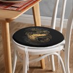 Uzak Doğu Gold Yoga Motifli Özel Tasarım Dijital Baskılı Yuvarlak Fermuarlı Sandalye Minderi Realhomes