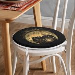 Realhomes Özel Tasarım Gold Ay Desenli Saat Yuvarlak Fermuarlı Sandalye Minderi Realhomes