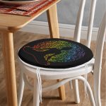 - RealHomes Yuvarlak Fermuarlı Minder - Realhomes  Siyah Zeminde Gökkuşağı Motifli Uzak Doğu Yoga Desenli Yuvarlak Fermuarlı Sandalye Minderi Realhomes
