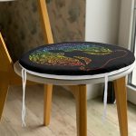 - RealHomes Yuvarlak Fermuarlı Minder - Realhomes  Siyah Zeminde Gökkuşağı Motifli Uzak Doğu Yoga Desenli Yuvarlak Fermuarlı Sandalye Minderi Realhomes