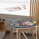 - RealHomes Yuvarlak Fermuarlı Minder - Realhomes  Sulu Boya Tüy Motifli Renkli Kadın Özel Tasarım Yuvarlak Fermuarlı Sandalye Minderi Realhomes