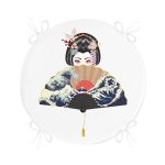 Yelpazeli Japan Kadın Motifli Yuvarlak Fermuarlı Sandalye Minderi Realhomes