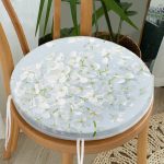 Mavi Zeminde Beyaz Ortanca Çiçeği Dijital Baskılı Yuvarlak Fermuarlı Sandalye Minderi Realhomes