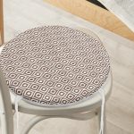 - RealHomes Yuvarlak Fermuarlı Minder - Realhomes  Özel Tasarım Kahve İkat Desenli Dijital Baskılı Yuvarlak Fermuarlı Sandalye Minderi Realhomes