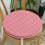 - RealHomes Yuvarlak Fermuarlı Minder - Realhomes  Özel Tasarım Kırmızı İkat Desenli Dijital Baskılı Yuvarlak Fermuarlı Sandalye Minderi Realhomes