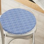 - RealHomes Yuvarlak Fermuarlı Minder - Realhomes  Özel Tasarım Lacivert İkat Desenli Dijital Baskılı Yuvarlak Fermuarlı Sandalye Minderi Realhomes