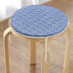 - RealHomes Yuvarlak Fermuarlı Minder - Realhomes  Özel Tasarım Lacivert İkat Desenli Dijital Baskılı Yuvarlak Fermuarlı Sandalye Minderi Realhomes