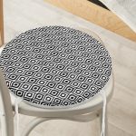 - RealHomes Yuvarlak Fermuarlı Minder - Realhomes  Özel Tasarım Siyah İkat Desenli Dijital Baskılı Yuvarlak Fermuarlı Sandalye Minderi Realhomes