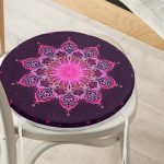 - RealHomes Yuvarlak Fermuarlı Minder - Realhomes  Siyah Zeminde Pembe Neon Mandala Desenli Yuvarlak Fermuarlı Sandalye Minderi Realhomes