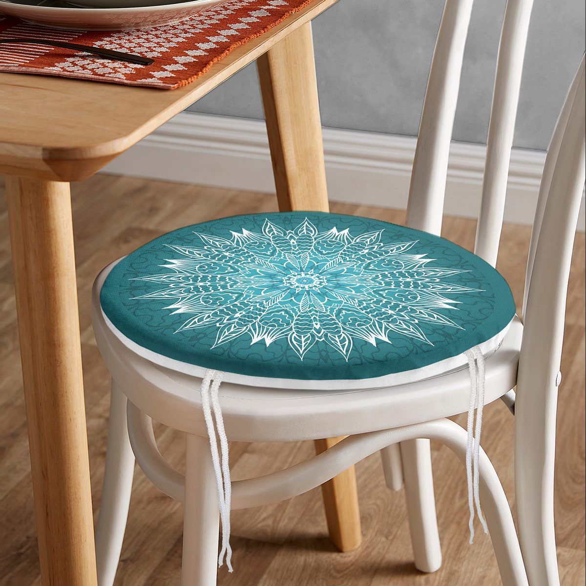Weave Mandala Desenli Yuvarlak Fermuarlı Sandalye Minderi Realhomes