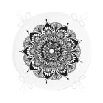 Beyaz Zeminde Çiçek Mandala Desenli Yuvarlak Fermuarlı Sandalye Minderi Realhomes