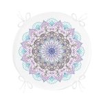 Beyaz Zeminde Açık Renkte Mandala Yuvarlak Fermuarlı Sandalye Minderi Realhomes