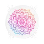 - RealHomes Yuvarlak Fermuarlı Minder - Realhomes  Beyaz Zeminde Pembe Mavi Mandala Desenli Özel Tasarım Yuvarlak Fermuarlı Sandalye Minderi Realhomes