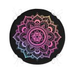 - RealHomes Yuvarlak Fermuarlı Minder - Realhomes  Siyah Zeminde Pembe Mavi Mandala Desenli Özel Tasarım Yuvarlak Fermuarlı Sandalye Minderi Realhomes