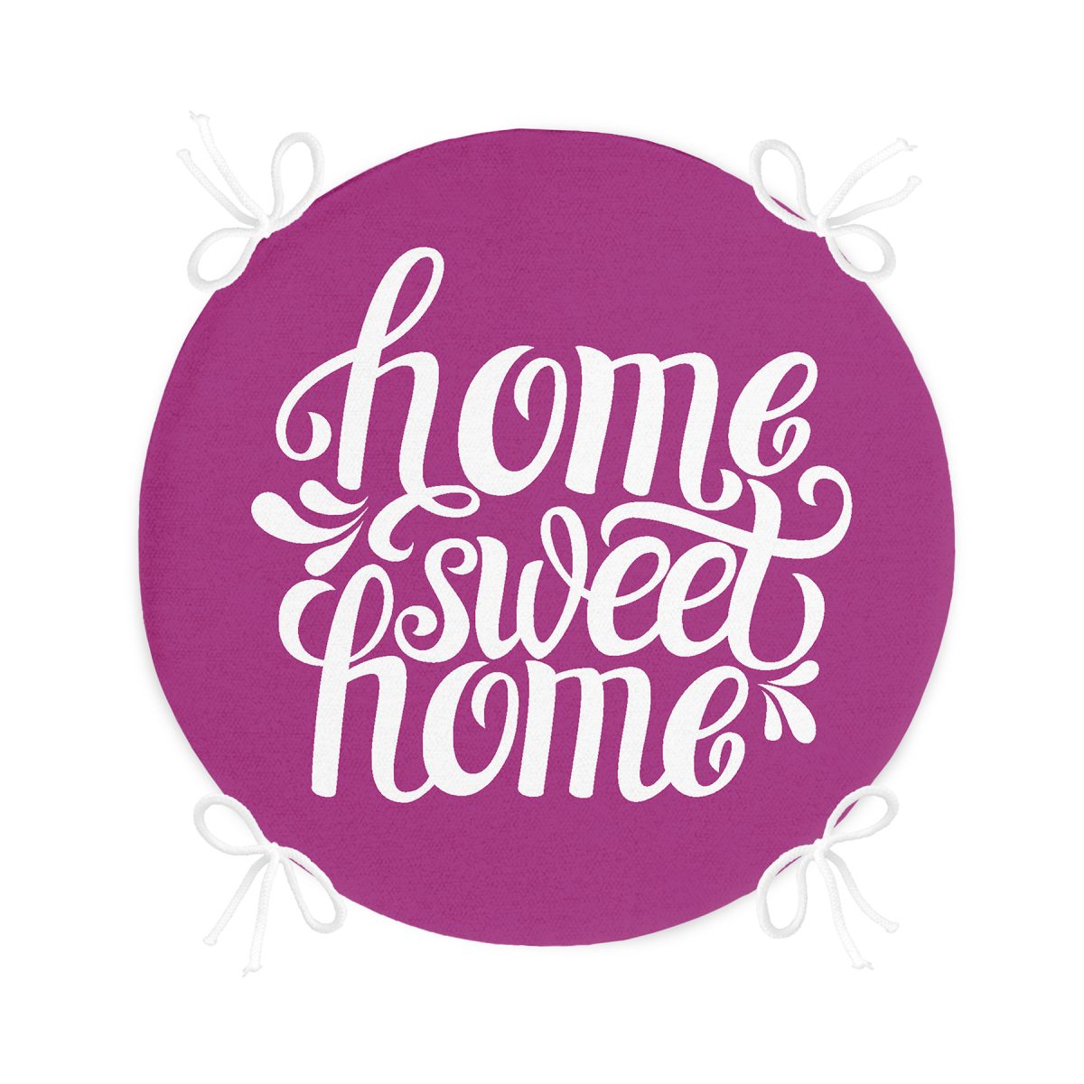 Home Sweet Home Dijital Baskılı Yuvarlak Fermuarlı Sandalye Minderi Realhomes