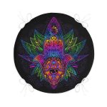 Siyah Zeminde Renkli Fâtımâ'nın Eli Desenli Yuvarlak Fermuarlı Sandalye Minderi Realhomes