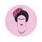 - RealHomes Yuvarlak Fermuarlı Minder - Realhomes  Pembe Zeminde Kahlo Frida Dijital Baskılı Yuvarlak Fermuarlı Sandalye Minderi Realhomes