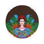 - RealHomes Yuvarlak Fermuarlı Minder - Realhomes  Kahverengi Zeminde Özel Tasarım Frida Kahlo Dijital Baskılı Yuvarlak Fermuarlı Sandalye Minderi Realhomes