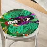 - RealHomes Yuvarlak Fermuarlı Minder - Realhomes  Tropik Yapraklar İçerisinde Frida Motifli Dijital Baskılı Yuvarlak Fermuarlı Sandalye Minderi Realhomes