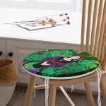 - RealHomes Yuvarlak Fermuarlı Minder - Realhomes  Tropik Yapraklar İçerisinde Frida Motifli Dijital Baskılı Yuvarlak Fermuarlı Sandalye Minderi Realhomes