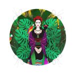 - RealHomes Yuvarlak Fermuarlı Minder - Realhomes  Tropik Yapraklar İçerisinde Frida Motifli Dijital Baskılı Yuvarlak Fermuarlı Sandalye Minderi Realhomes