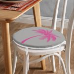 - RealHomes Yuvarlak Fermuarlı Minder - Realhomes  Gri Zeminde Fuşya Palmiye Motifli Modern Yuvarlak Fermuarlı Sandalye Minderi Realhomes