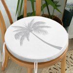 - RealHomes Yuvarlak Fermuarlı Minder - Realhomes Beyaz Zeminde Gri Palmiye Desenli Modern Yuvarlak Fermuarlı Sandalye Minderi Realhomes