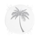 - RealHomes Yuvarlak Fermuarlı Minder - Realhomes Beyaz Zeminde Gri Palmiye Desenli Modern Yuvarlak Fermuarlı Sandalye Minderi Realhomes