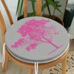 - RealHomes Yuvarlak Fermuarlı Minder - Realhomes  Gri Zeminde Modern Fuşya Ağaç Tasarımlı Yuvarlak Fermuarlı Sandalye Minderi Realhomes