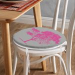 - RealHomes Yuvarlak Fermuarlı Minder - Realhomes  Gri Zeminde Modern Fuşya Ağaç Tasarımlı Yuvarlak Fermuarlı Sandalye Minderi Realhomes